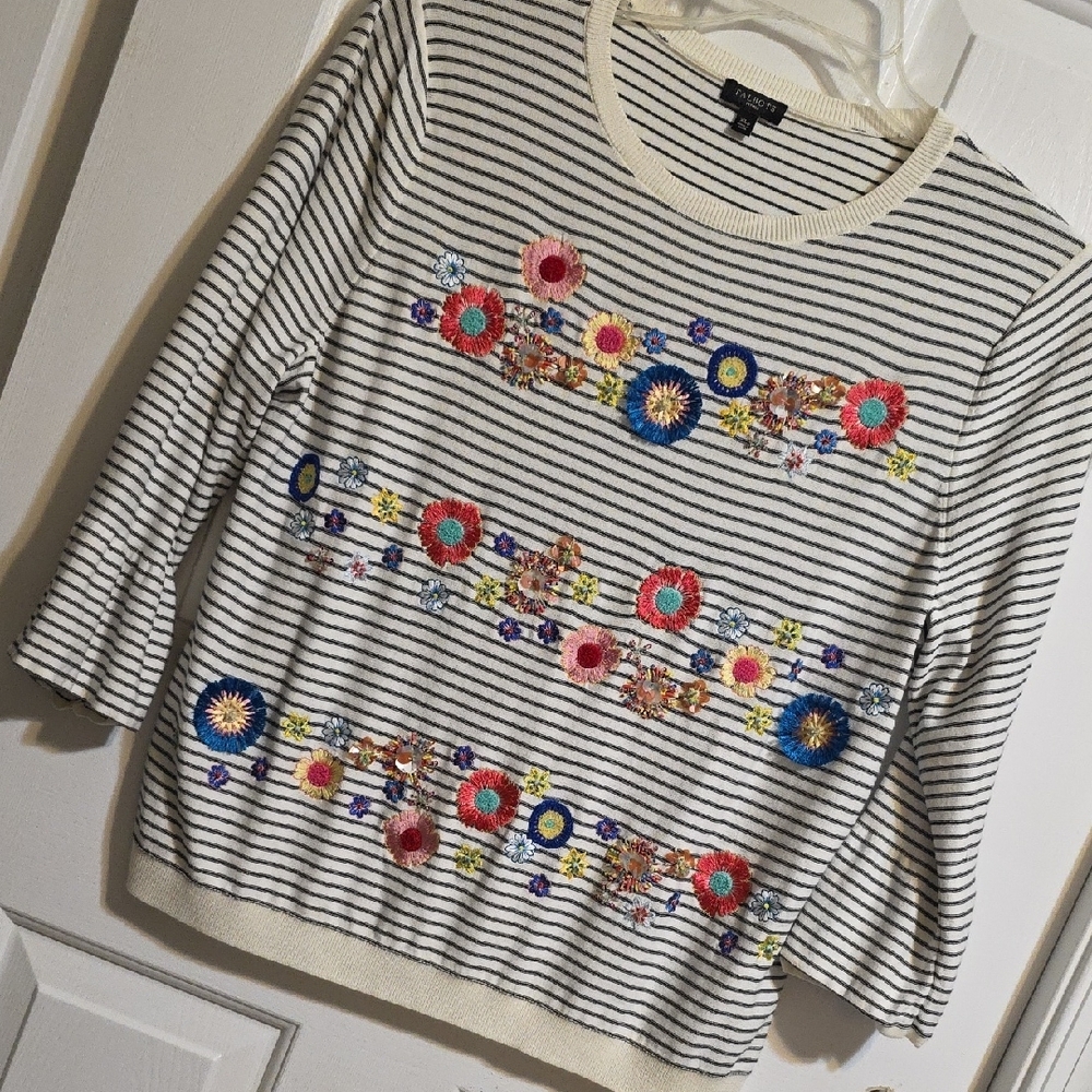 Talbots Petite XL Black and White Striped Sweater
